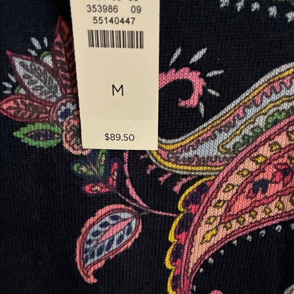 Talbots Navy Paisley Long Sleeve Top with Pink & Purple Accents - Picture 3 of 5
